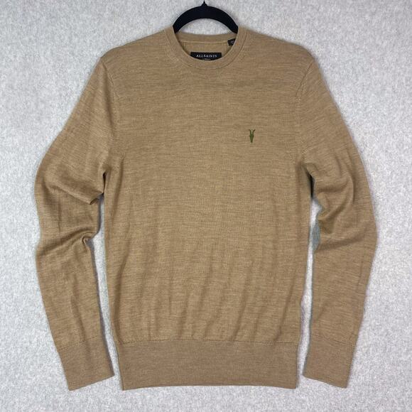 AllSaints Mens XS Brown Mode Merino Crew Neck Sweater - Picture 1 of 9